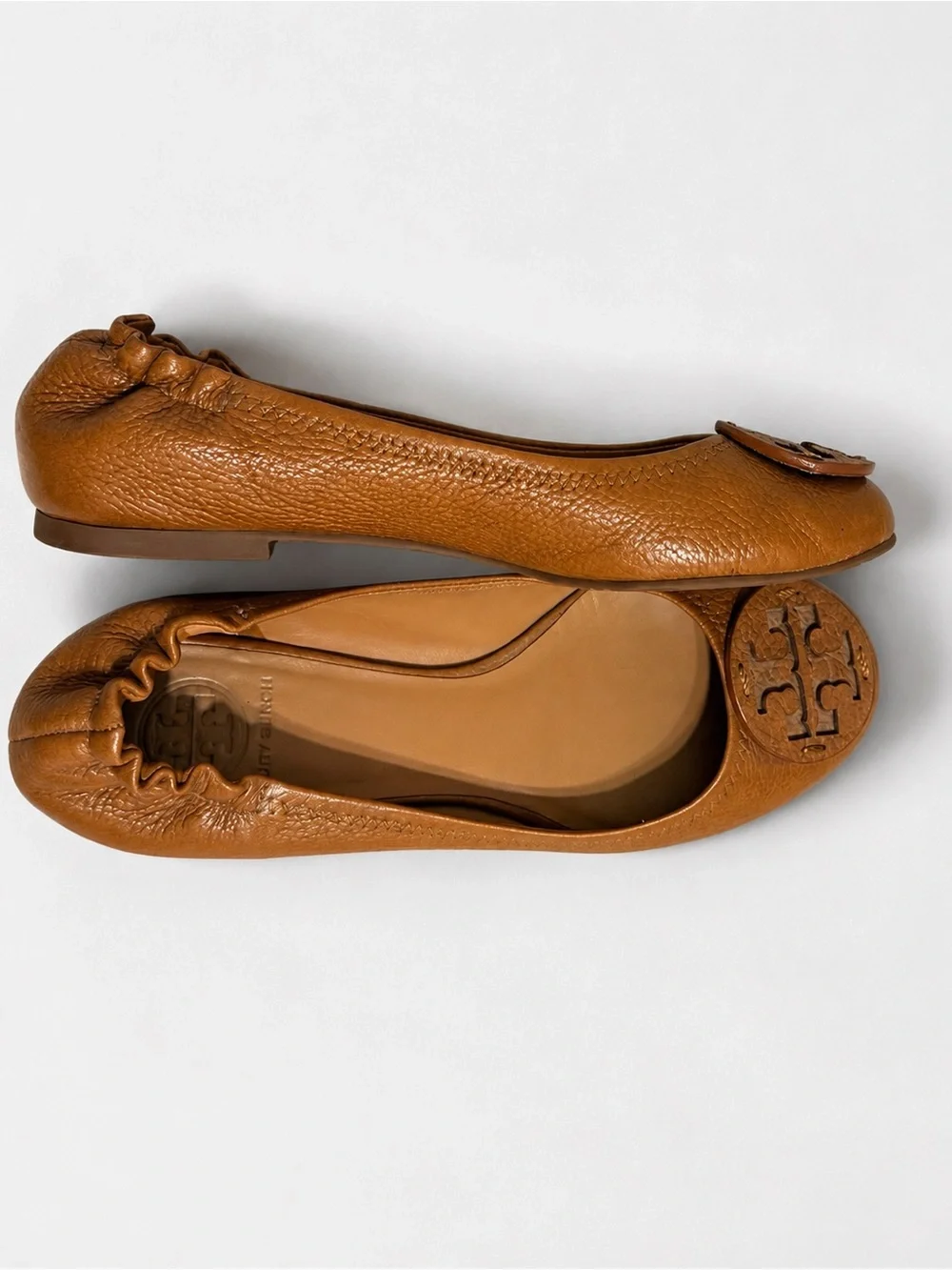 Tory Burch Brown Leather Logo Ballet Flats